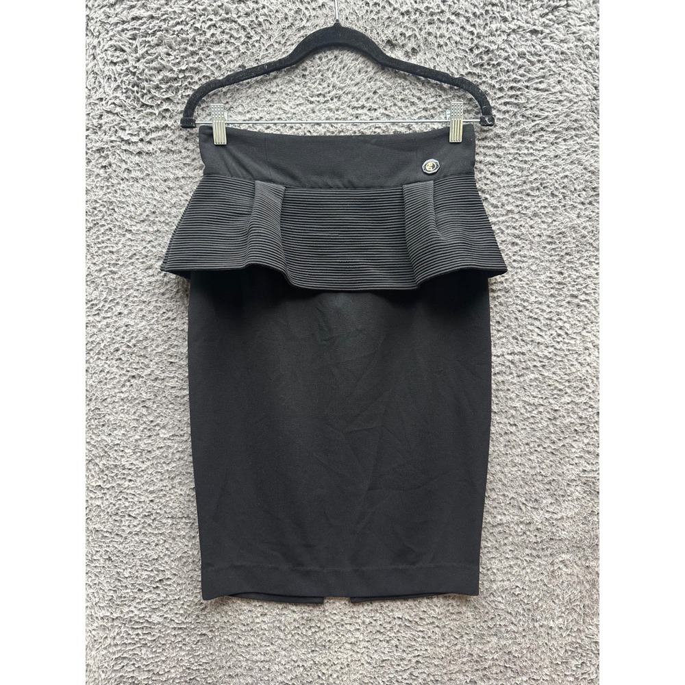 Class Roberto Cavalli Knee Length Peplum Pencil Skirt Black Womens Size 10 US